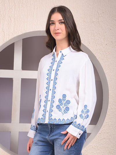 White Embroidered 100% Cotton Shirt