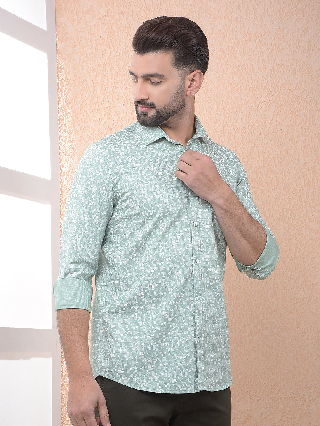 Green Printed 100% Cotton Shirt