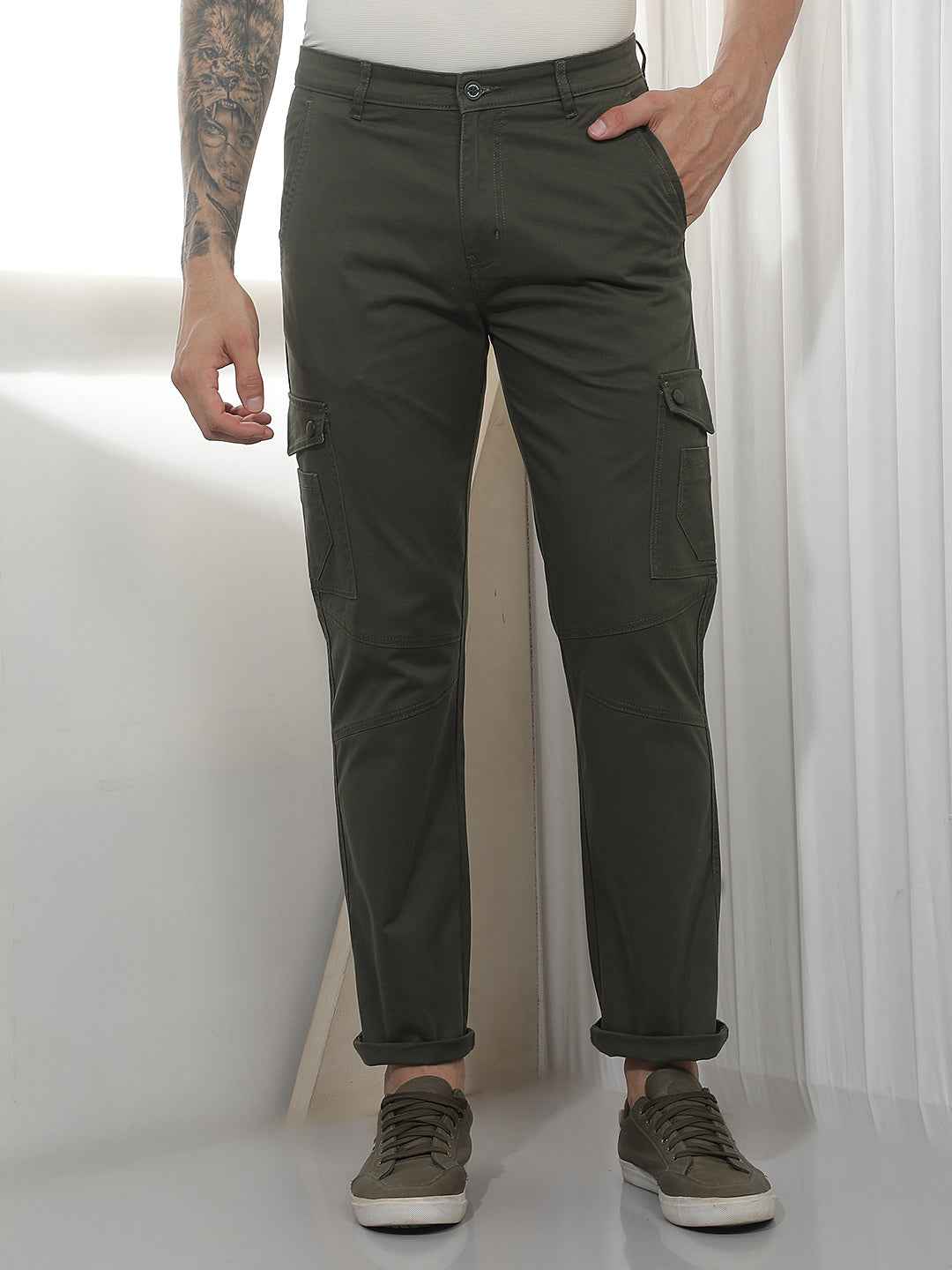 Comfortable Olive Casual Cargo Trousers