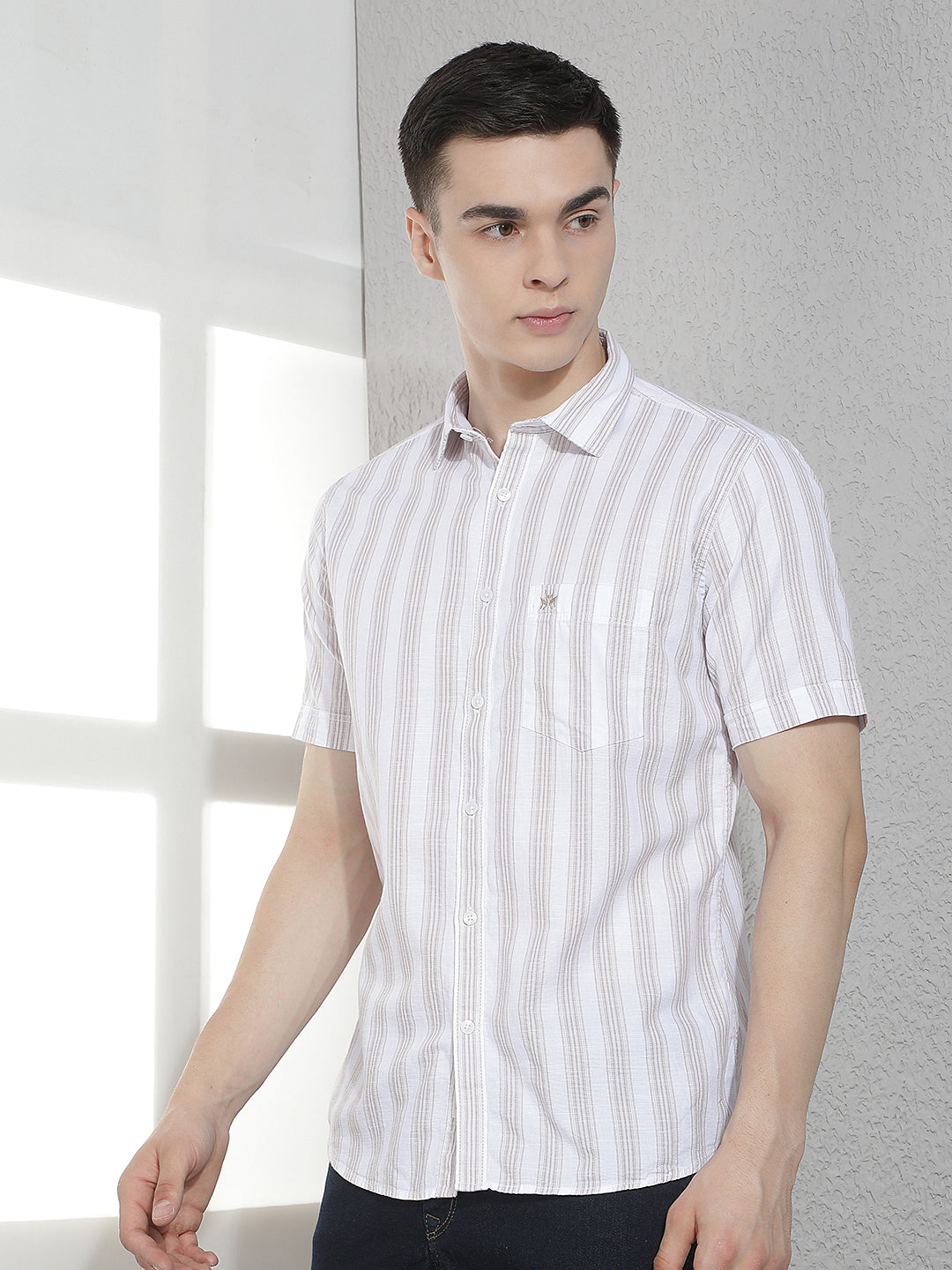 Brown 100% Cotton Vertical Stripes Shirt