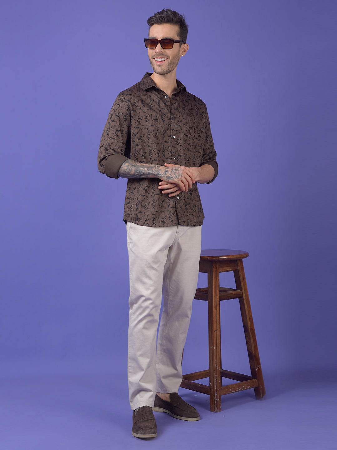 Beige Printed Trousers