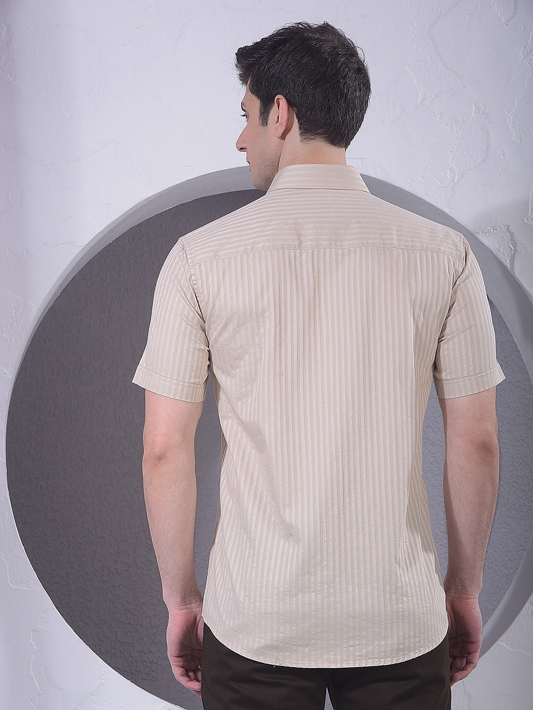 Beige Vertical Stripes 100% Cotton Shirt