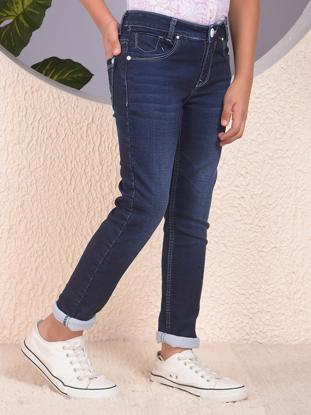 Stylish Dark Slim Fit Blue Jeans