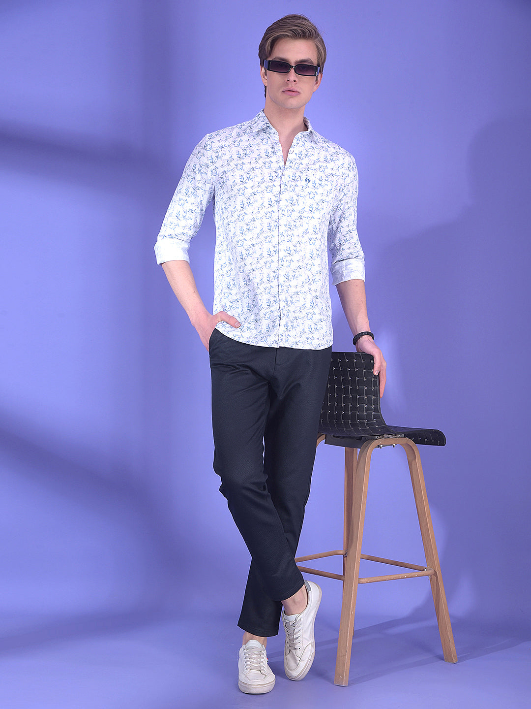 Sleek Blue Floral Print Shirt