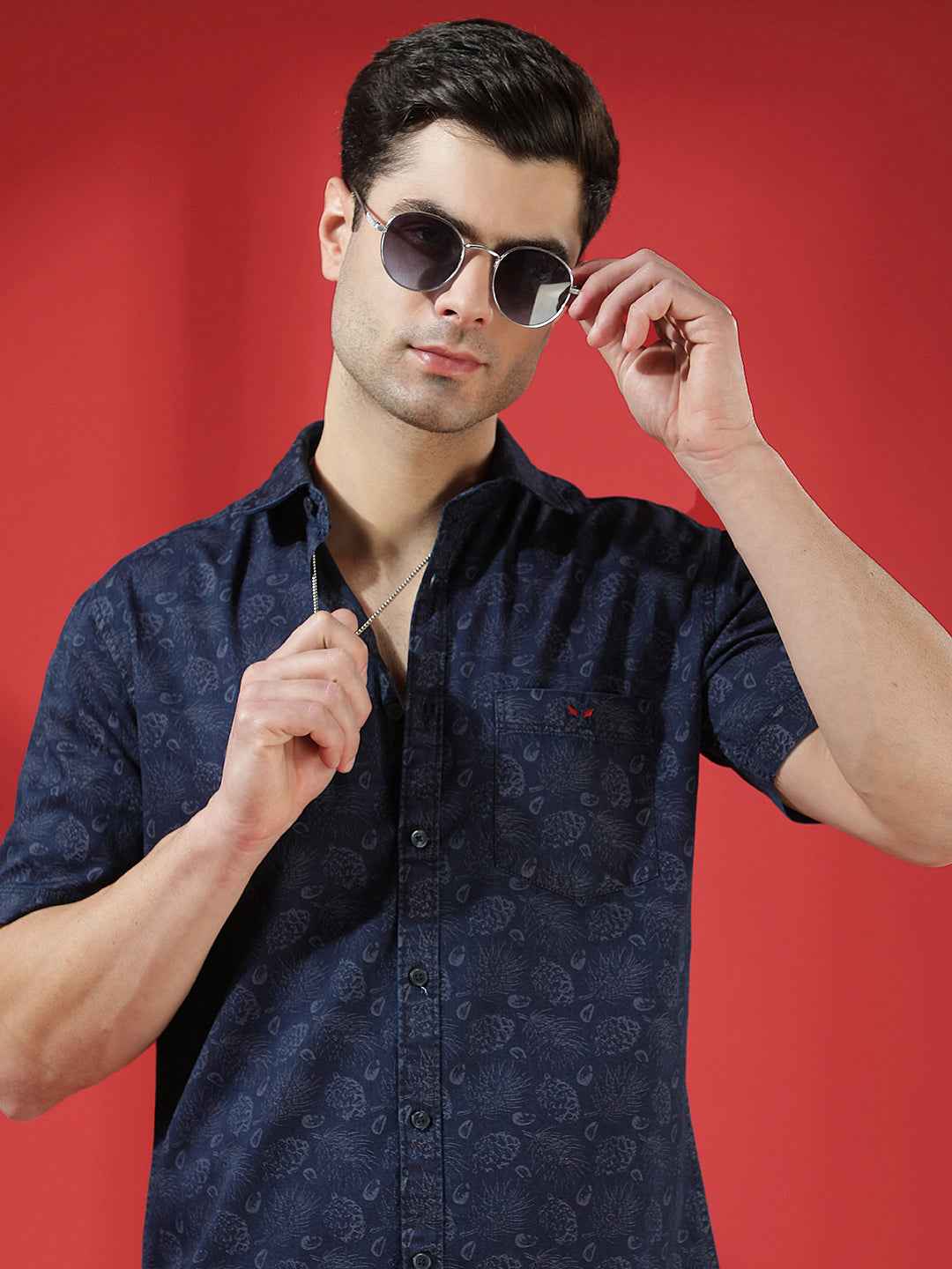 100% Cotton Navy Blue Floral Print Shirt
