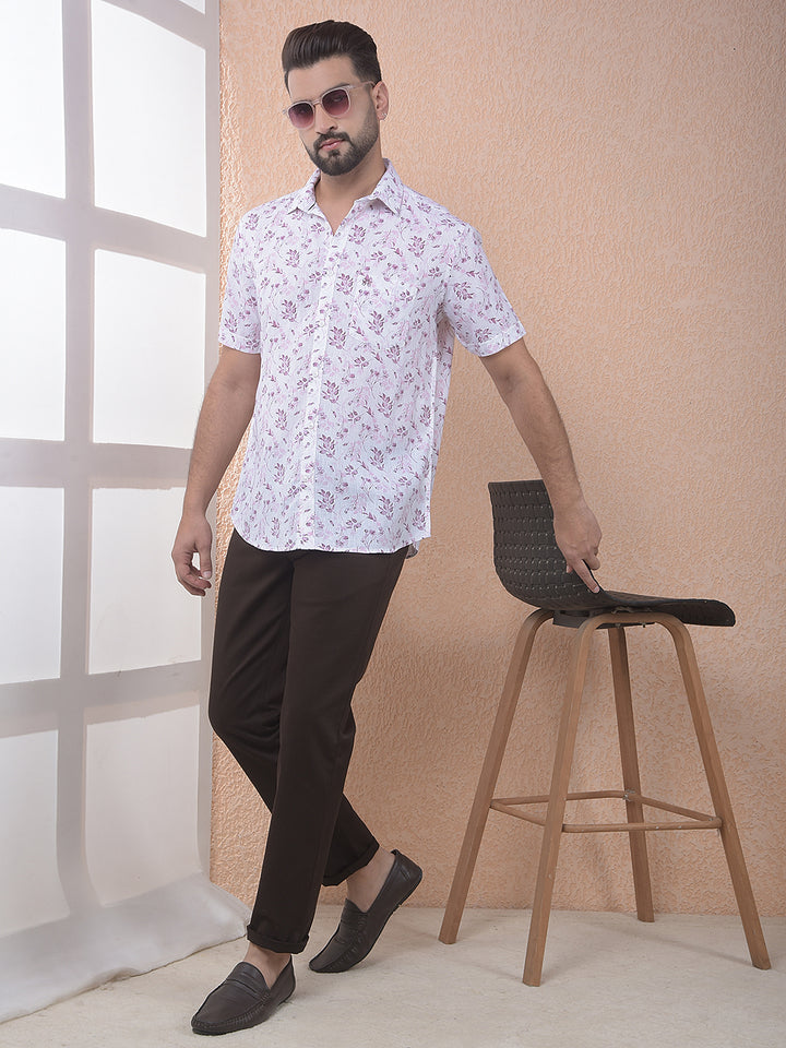 Pink Floral Print Linen Shirt