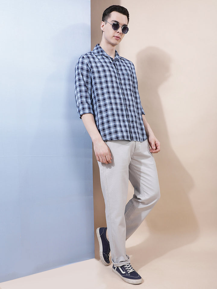 Blue Checked 100% Cotton Shirt