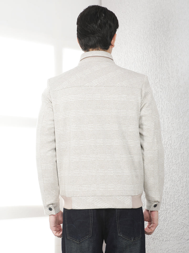 Beige Checked Bomber Jacket