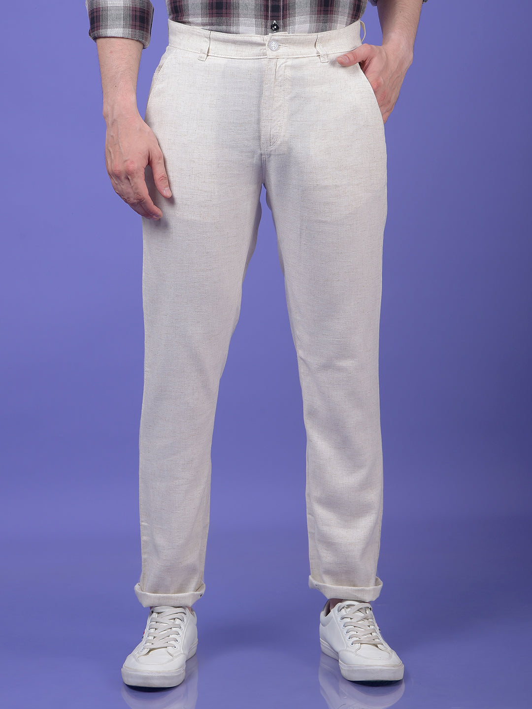 Off White Textured Trousers