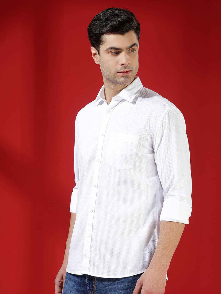 White Textured Smart Casual Shirt
