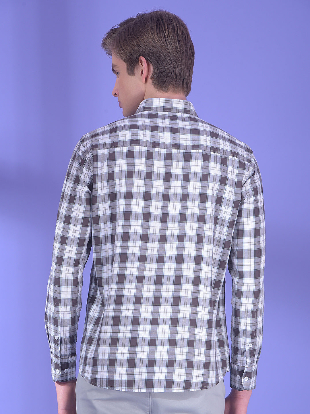 Brown Checked 100% Cotton Shirt