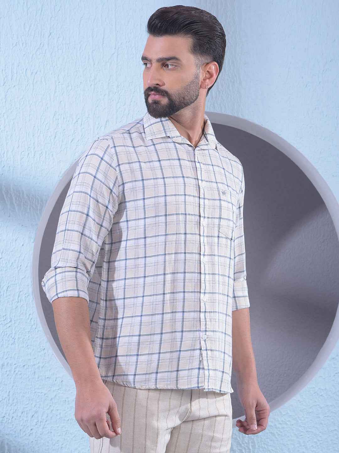 Grey Checked Linen Shirt