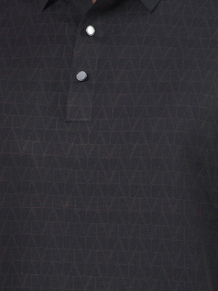 Black Printed Polo Neck T-Shirt