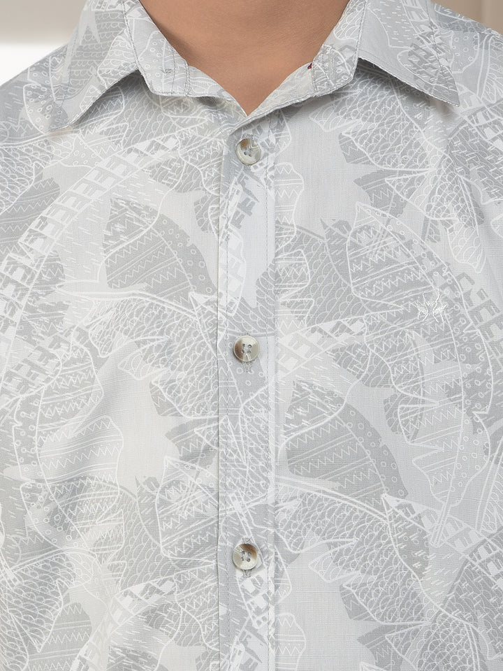 Grey Botanical Print Shirt