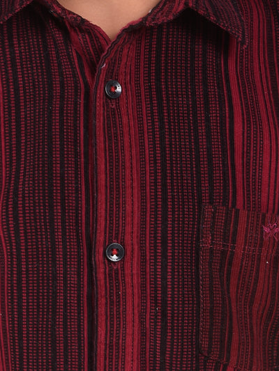 Maroon Printed 100% Cotton Corduory Shirt