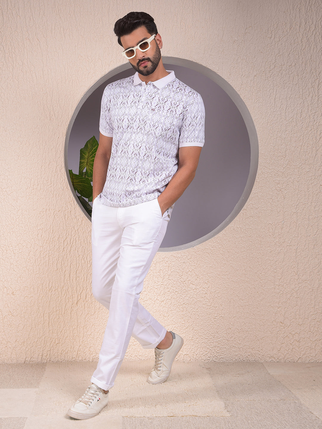 Pink Printed Polo Neck T-Shirt