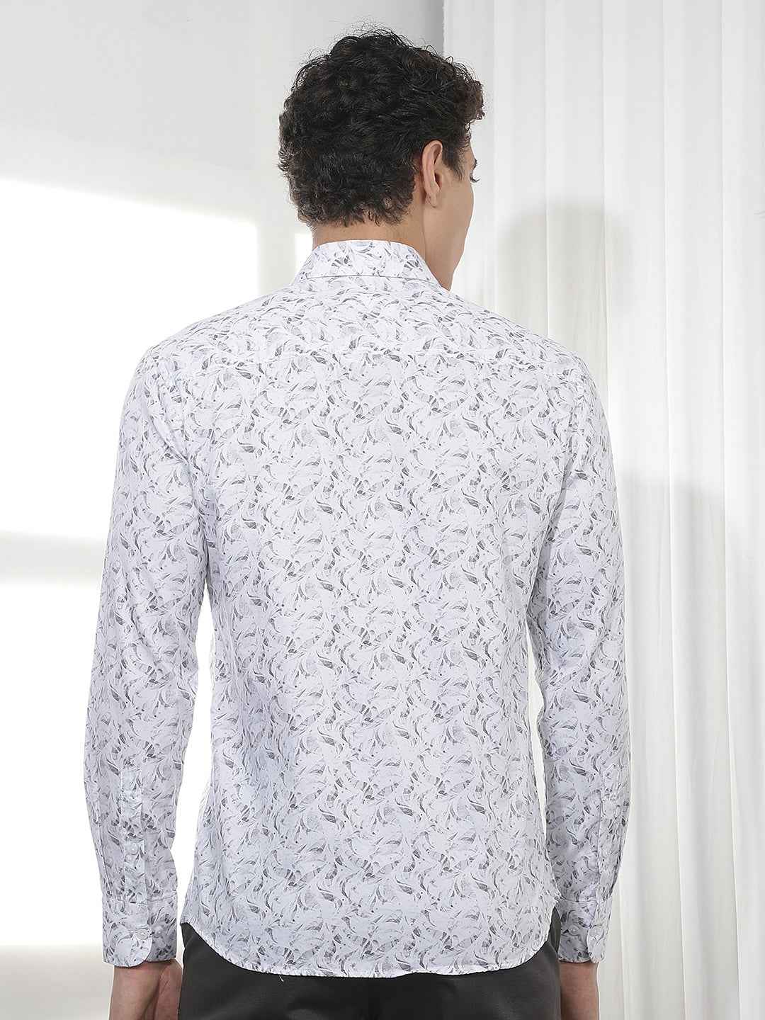 White Abstract Print 100% Cotton Shirt