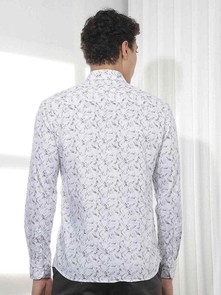White Abstract Print 100% Cotton Shirt