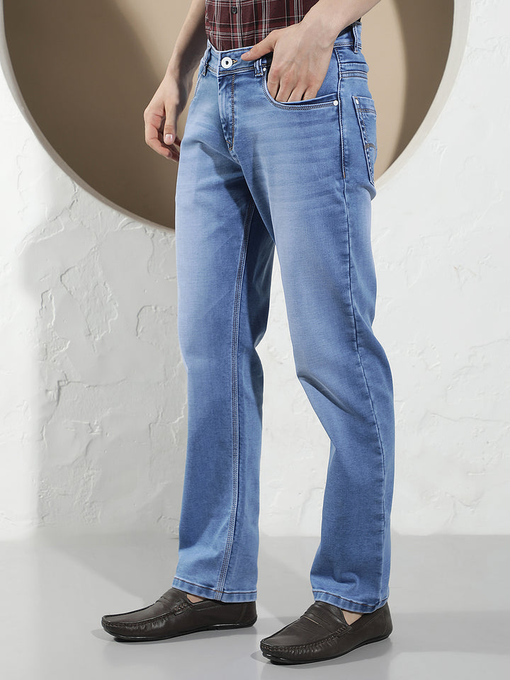 Structured Coastal Blue Straight Jeans