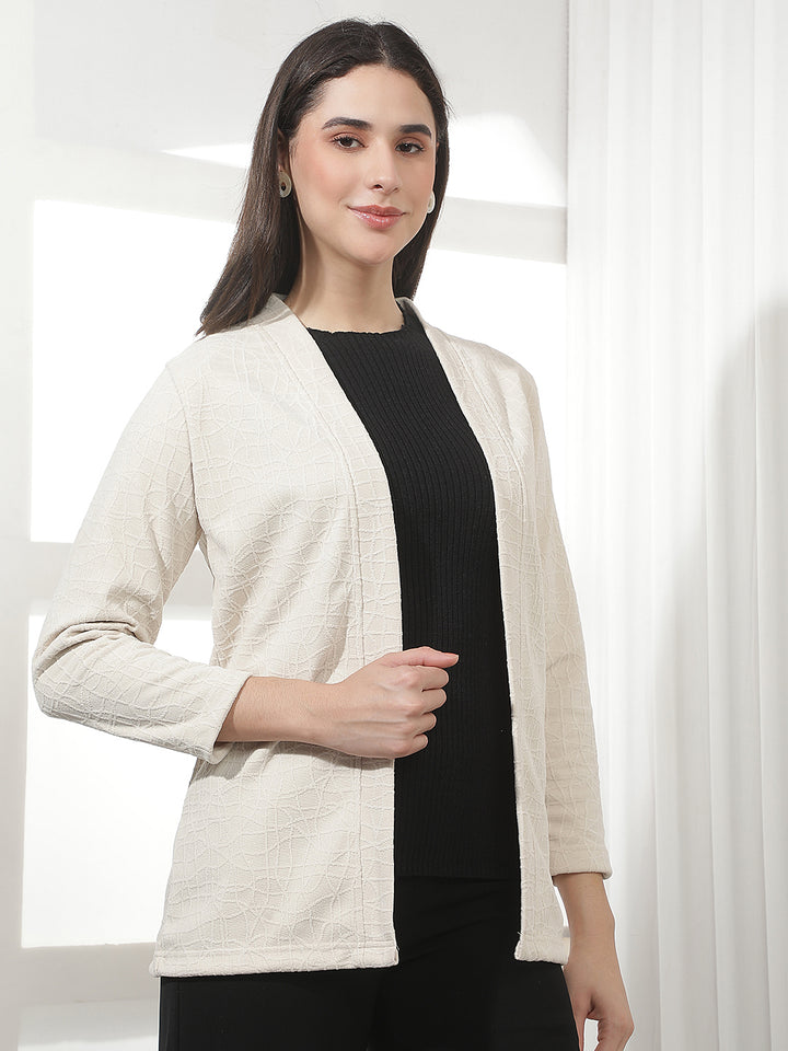 Minimalist Warm Sand Beige Jacquard Shrug