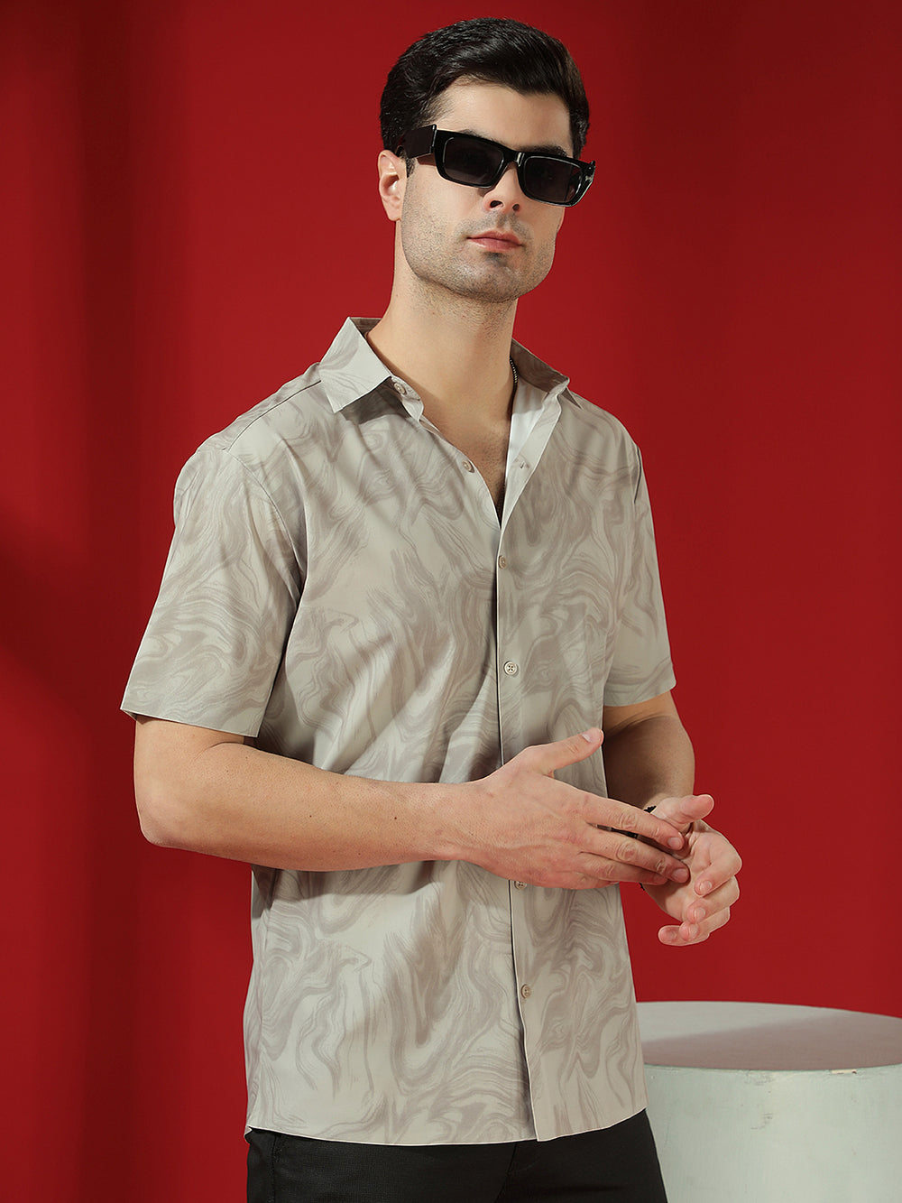 Khaki Abstract Print Shirt