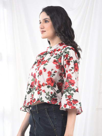 Green Floral Print Cropped Top