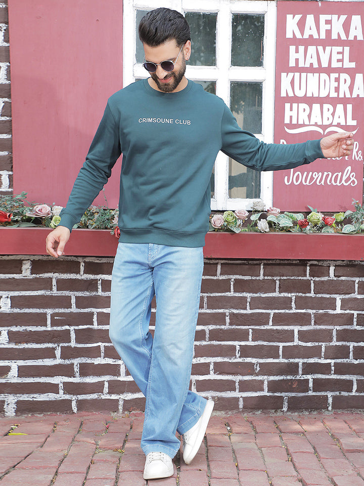 Blue Typographic Print Round Neck Sweatshirt
