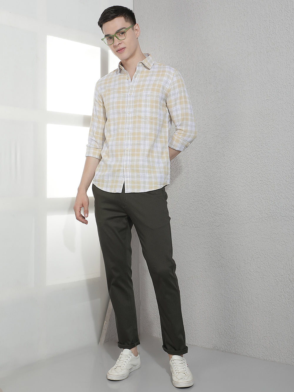 Beige Tartan Checked 100% Cotton Shirt