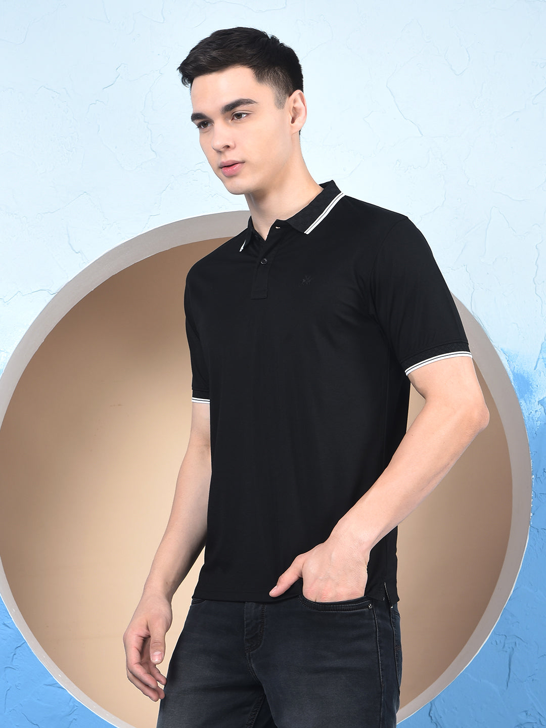 Noir Black Polo Neck T-Shirt