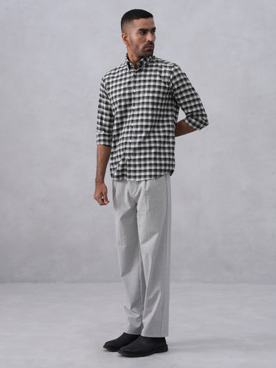 Green Checked 100% Cotton Button-Down Collar Shirt