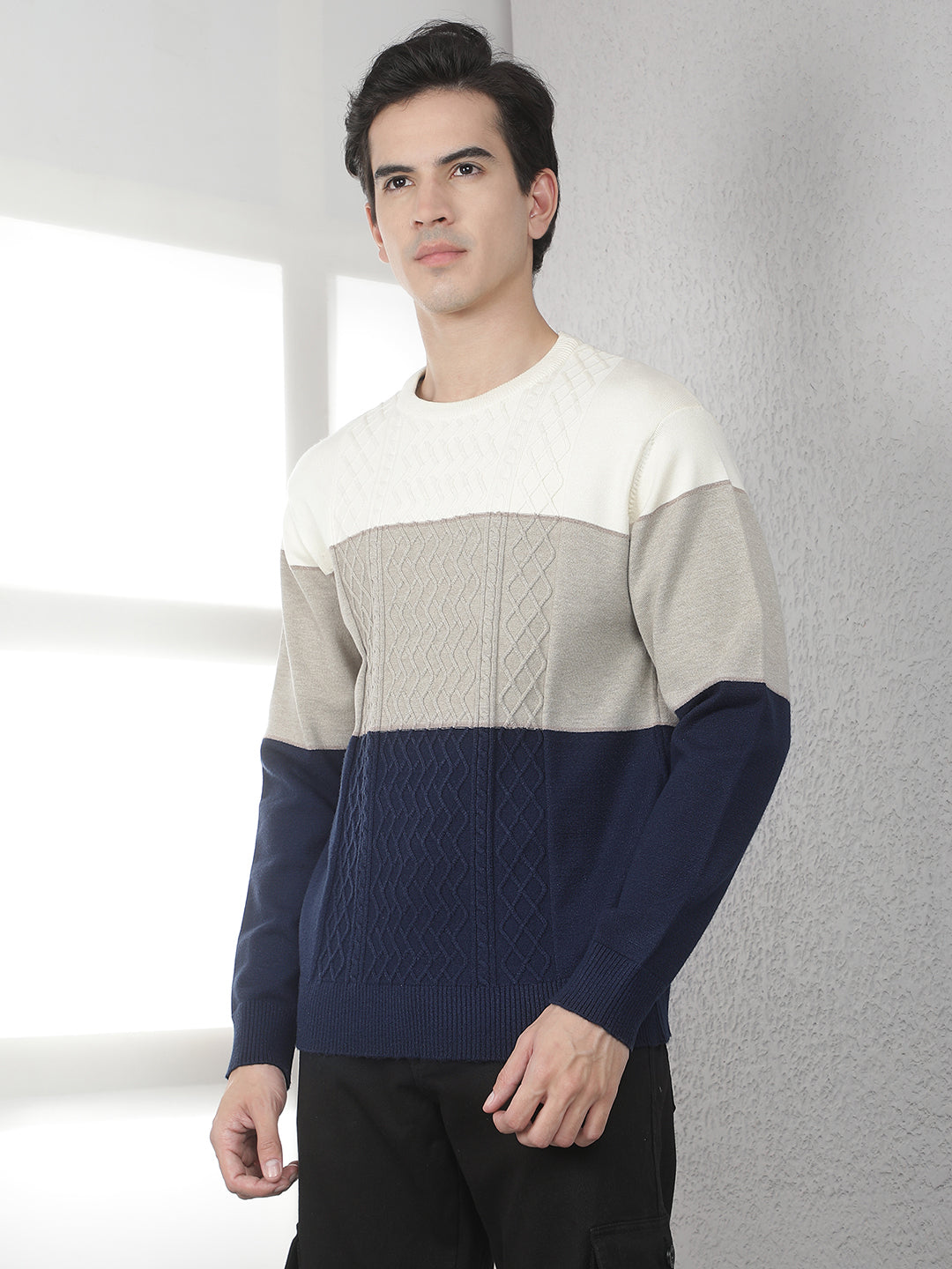 Multicolor Colorblocked Round Neck Sweater