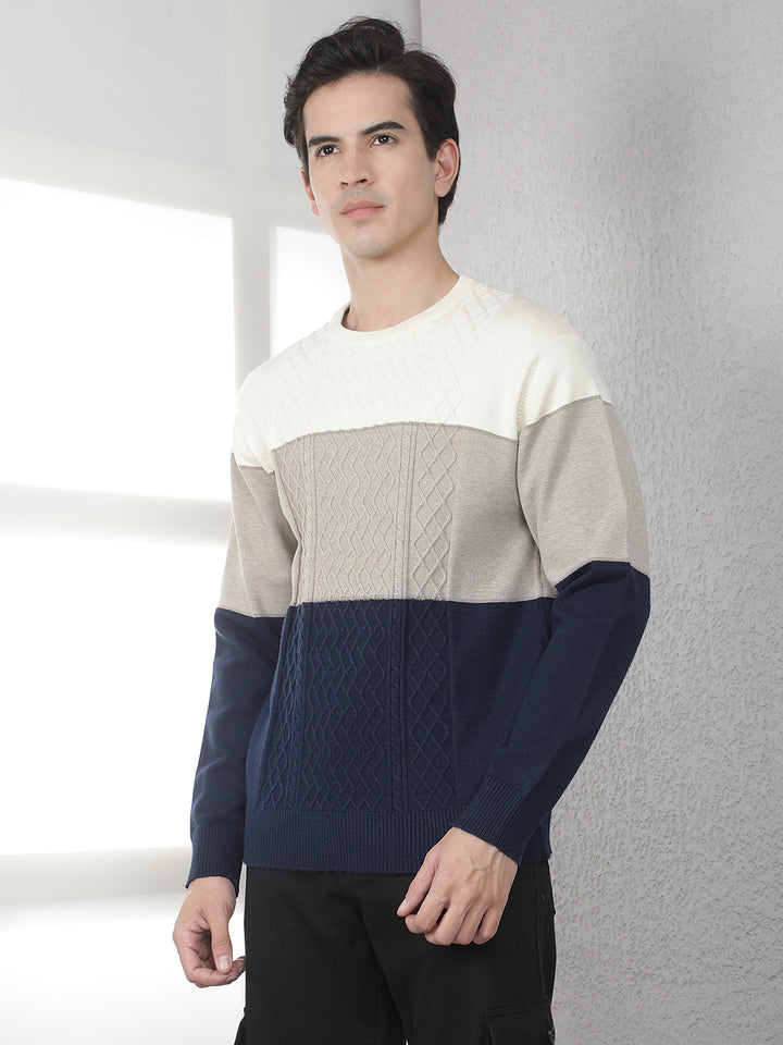 Multicolor Colorblocked Round Neck Sweater