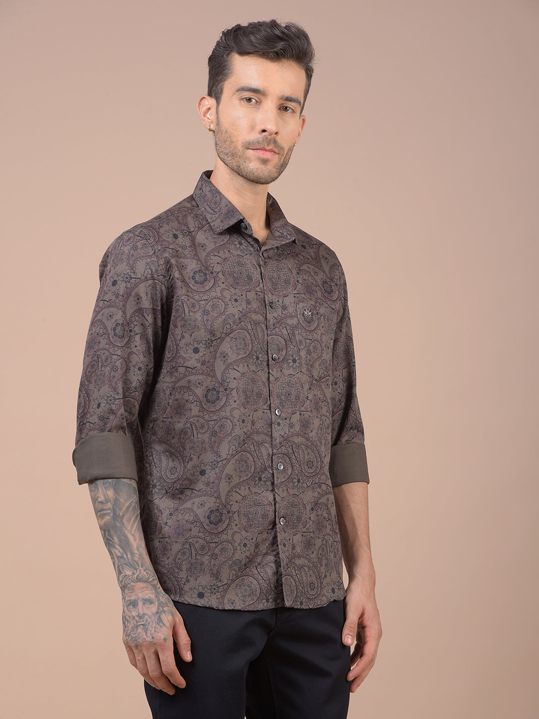 Brown Floral Print Shirt