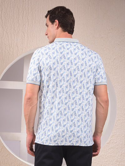 Blue Printed Polo Neck T-Shirt