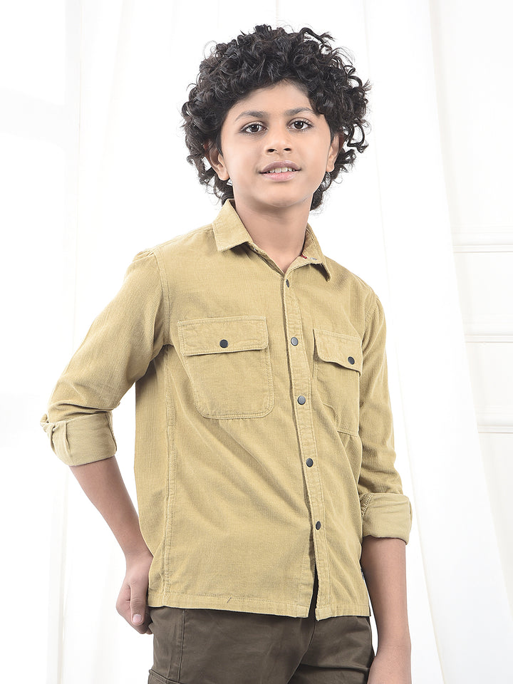 Beige 100% Cotton Corduroy Shirt