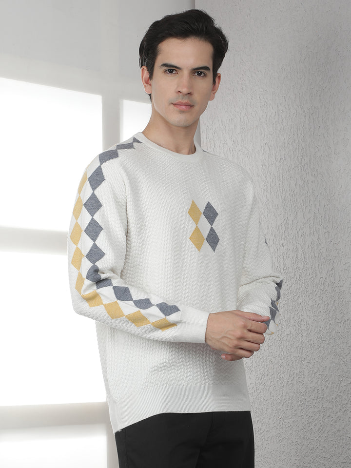 Cream Jacquard Acrylic Sweater