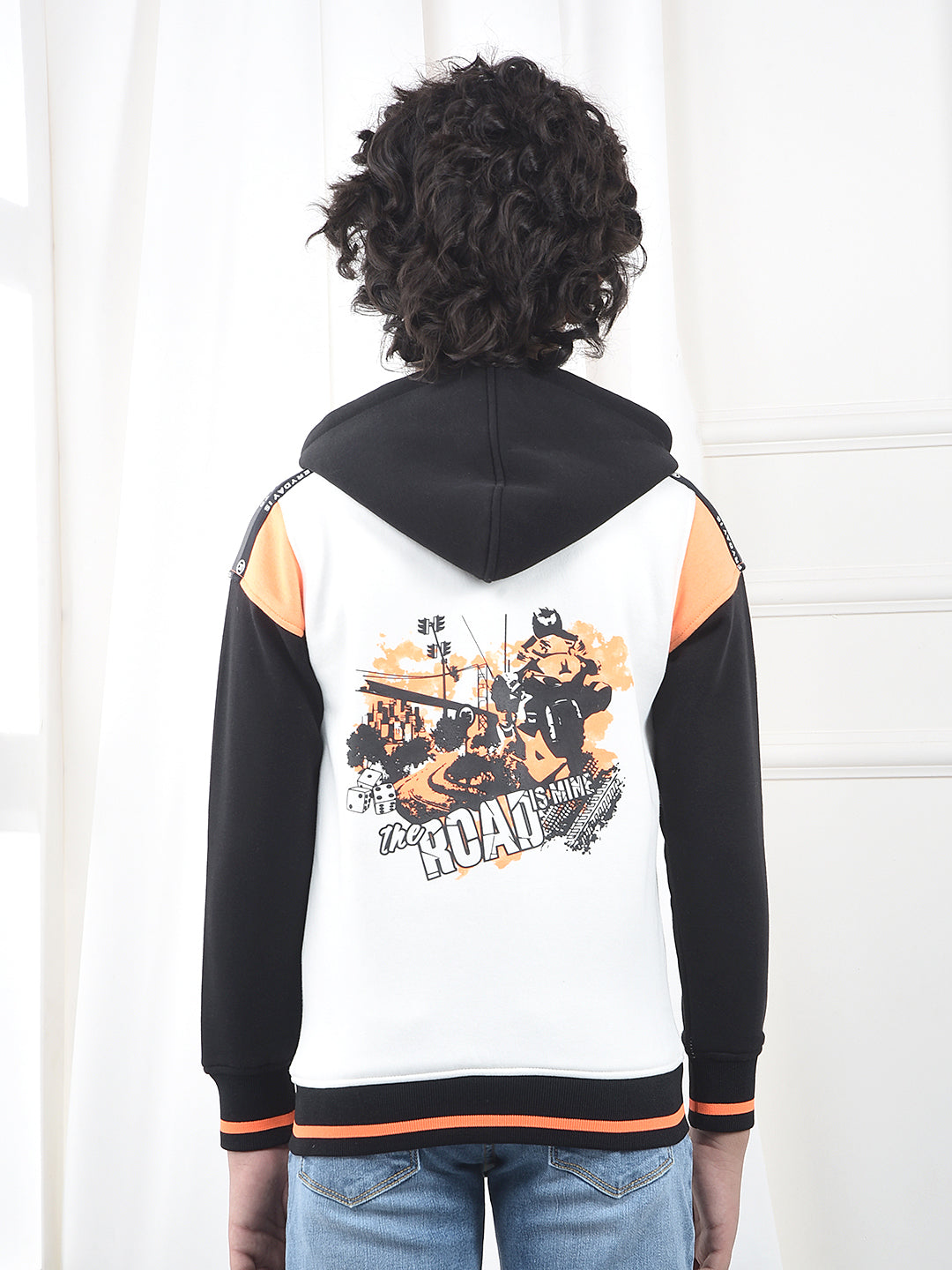 White Color-Block Hooded Neck Sweatshirt