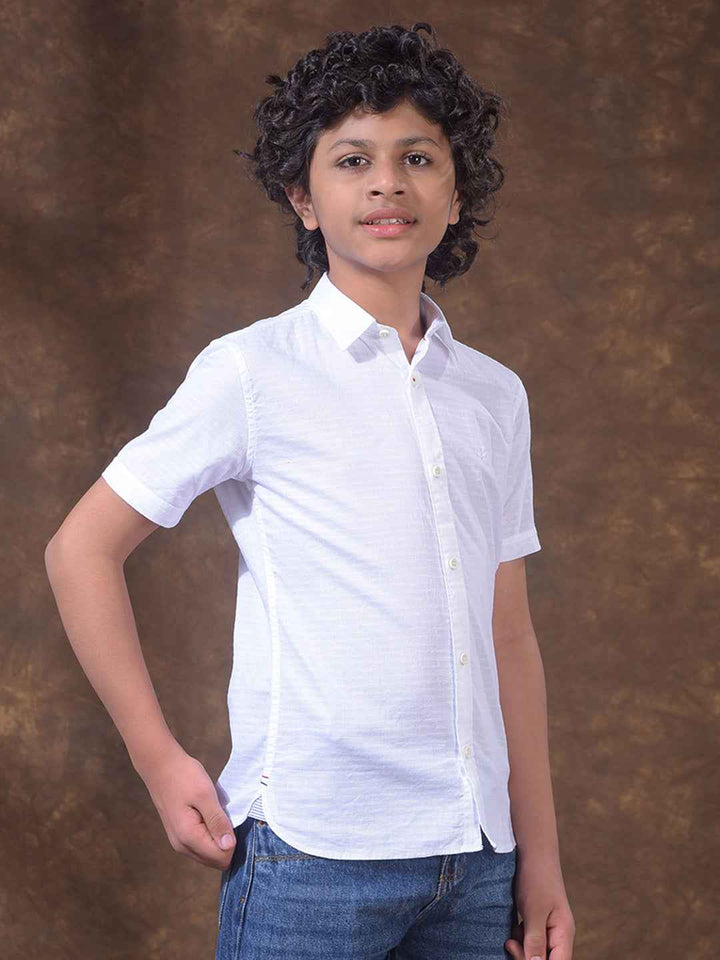 White Textured Casual Shirt