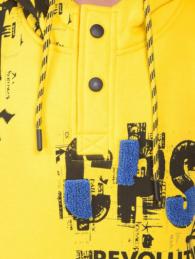 Yellow Typographic Print Hooded Neck Sweatshirt