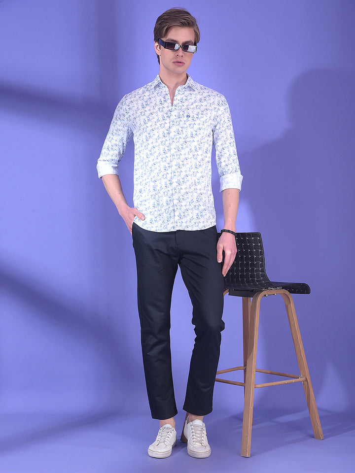 Sleek Blue Floral Print Shirt