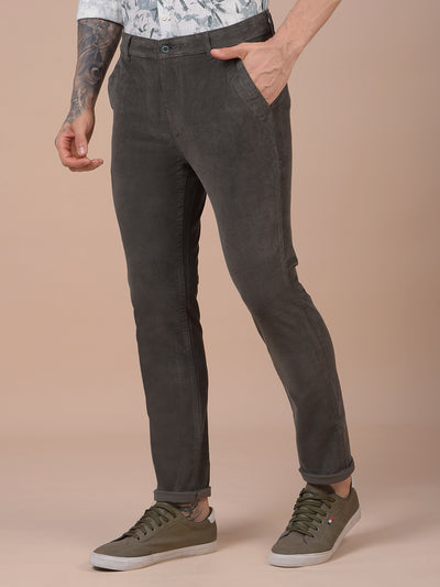 Olive Printed Corduroy Trousers