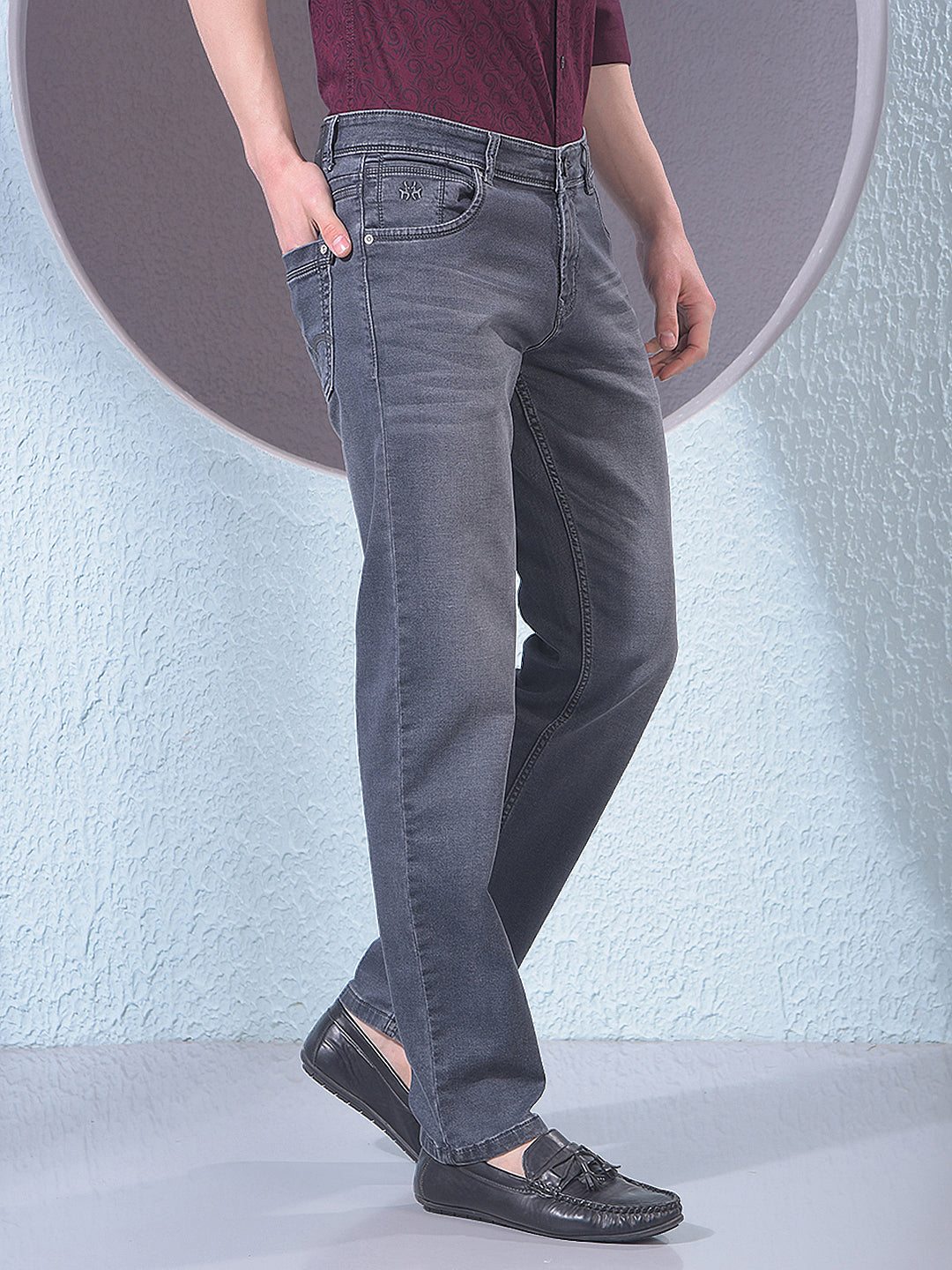 Stone Grey Classic Straight Jeans
