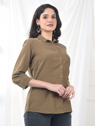 Warm Khaki Textured Twill Slim Fit Shirt