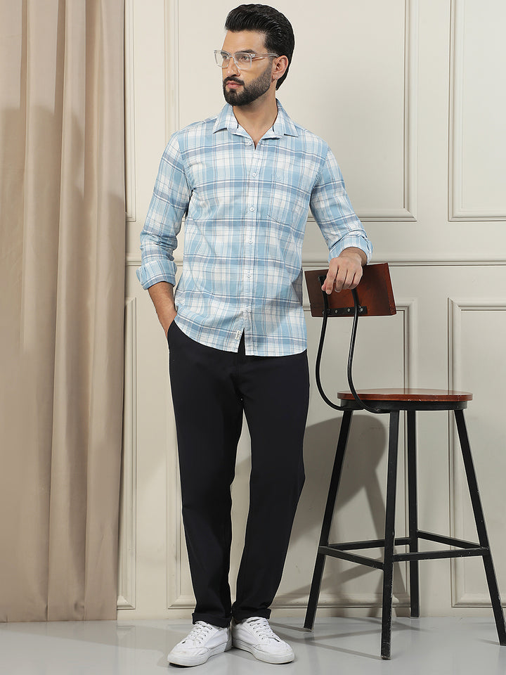 Navy Blue Cotton Stretchable Dobby Trousers