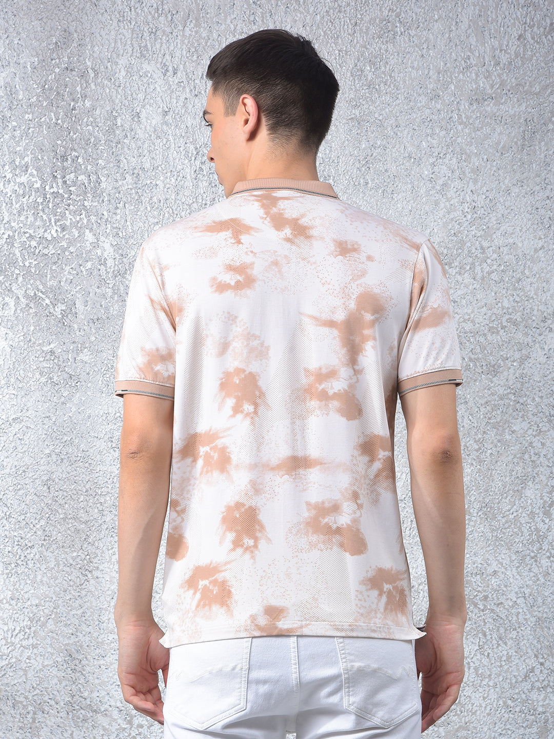Brown Abstract Print Polo Neck T-Shirt