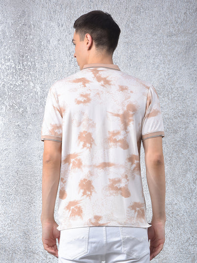 Brown Abstract Print Polo Neck T-Shirt