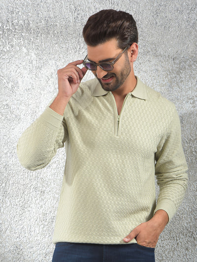 Stretch Fabric Green Jacquard Sweater