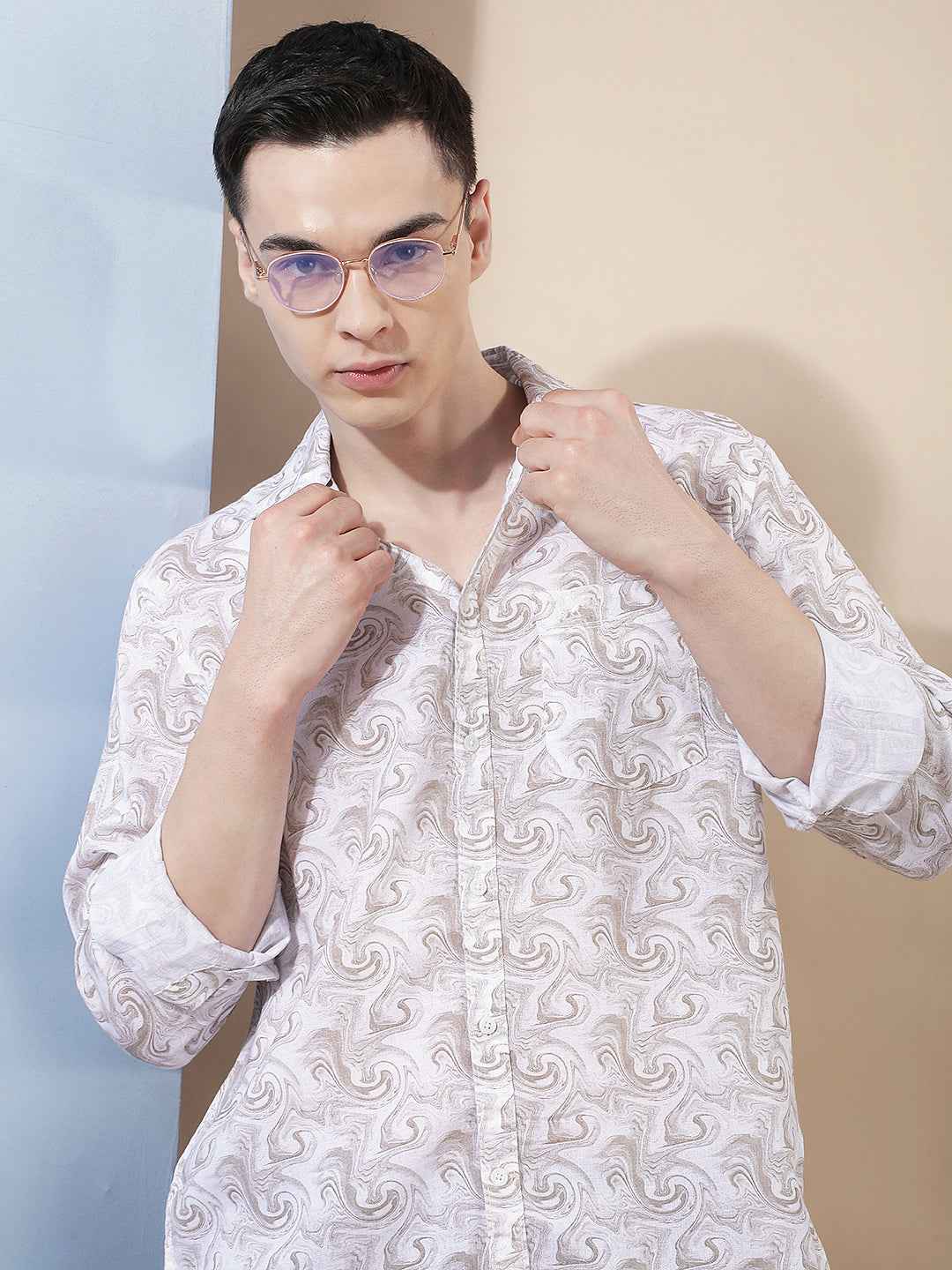 Linen Brown Abstract Print Shirt