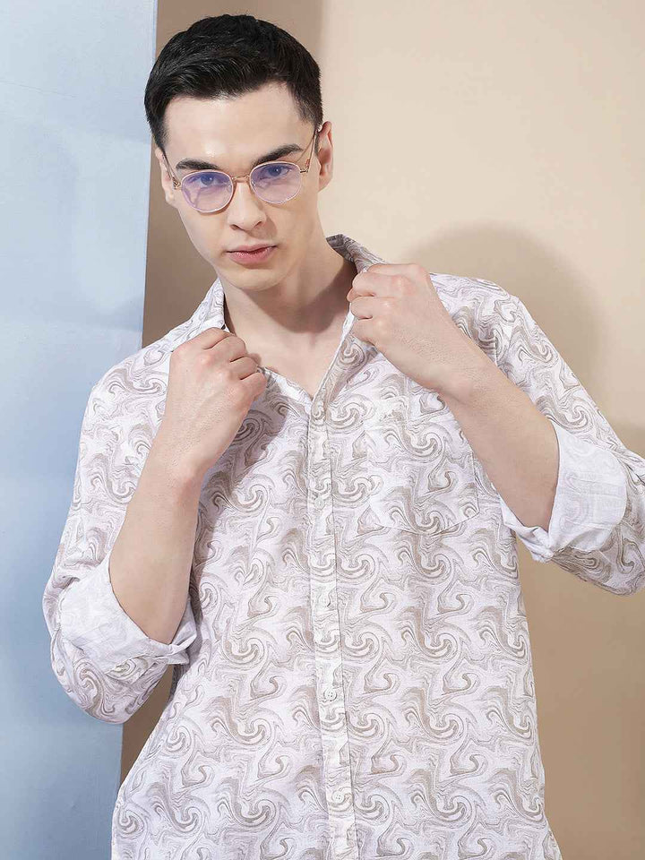 Linen Brown Abstract Print Shirt