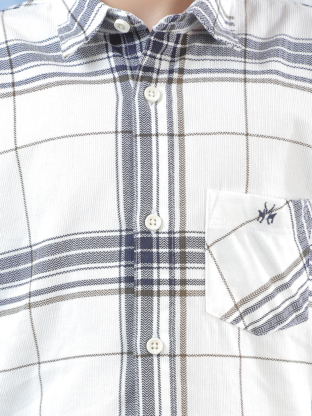White Checked 100% Cotton Corduroy Shirt